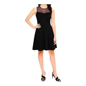 Sleeveless Contrast Mesh Yoke Pleated Dress NWT